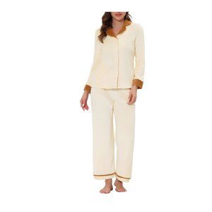 NWT Cheibear Women's Sleep & Lounge Long Sleeve Button Down Warm Flannel PJs XS